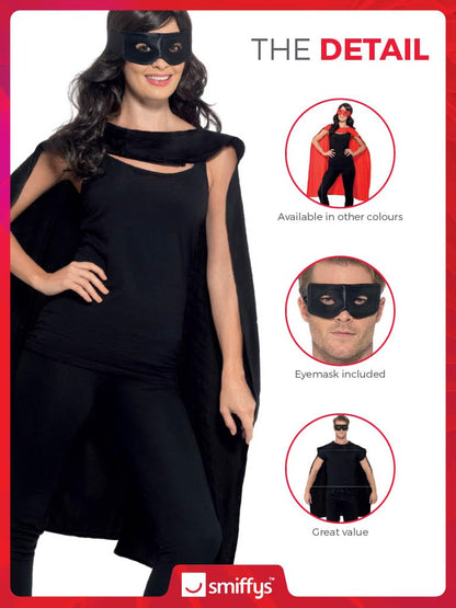 Smiffys 41581 Pelerină și mască de ochi Set accesorii costum supererou pentru adulți Halloween