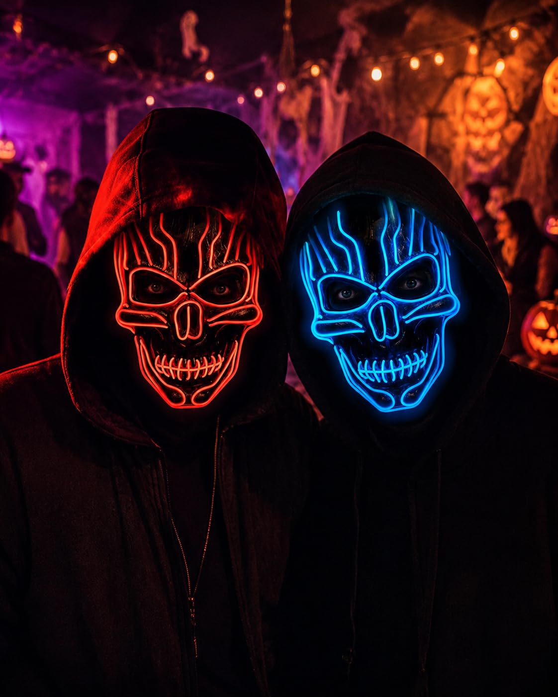 eBoutik Costum de Halloween înfricoșător cu mască schelet, Cosplay, Costume de demon pentru copii și adulți (albastru)