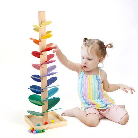 Jucărie muzicală din lemn Wondertoys - Copacul cântător cu pistă pentru bile, joc pentru copii băieți și fete