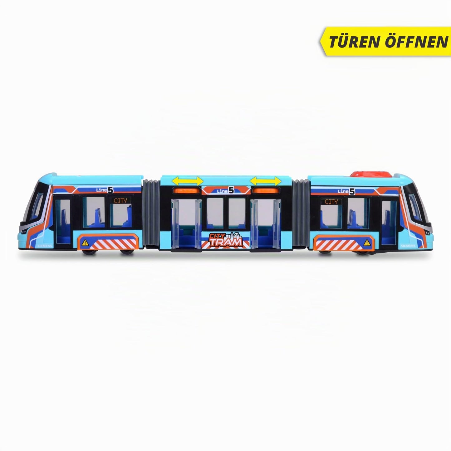 Dickie Toys City Tram Tramvai Jucărie 41,5 cm cu roți libere, direcție și uși care se deschid de la 3 ani