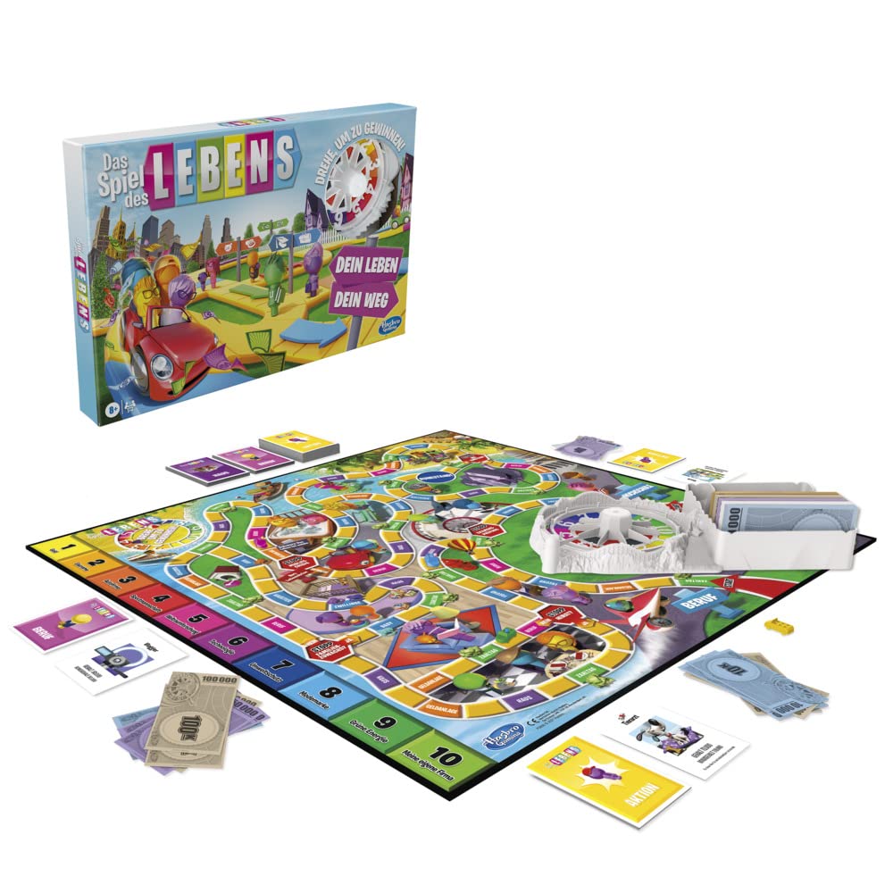 Hasbro Das Spiel des Lebens Joc de societate pentru familie 2-4 jucători de la 8 ani cu creioane colorate