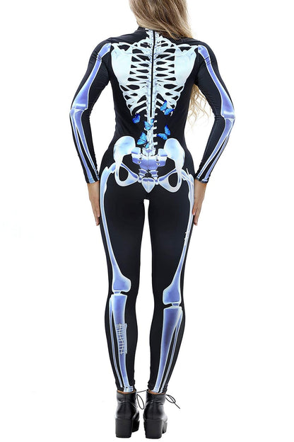 NEWUPZSI Salopeta Schelet Halloween, maneci lungi