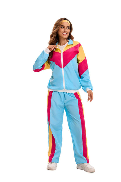 Velcoxplay Costum disco ani 80 femei, jachetă și pantaloni