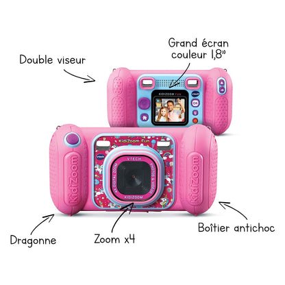 VTech KidiZoom Fun Rose - Cameră digitală pentru copii, 9 în 1, fotografii și videoclipuri, ecran color, filtre, rame și efecte amuzante, cadou pentru copii de la 3 la 10 ani.