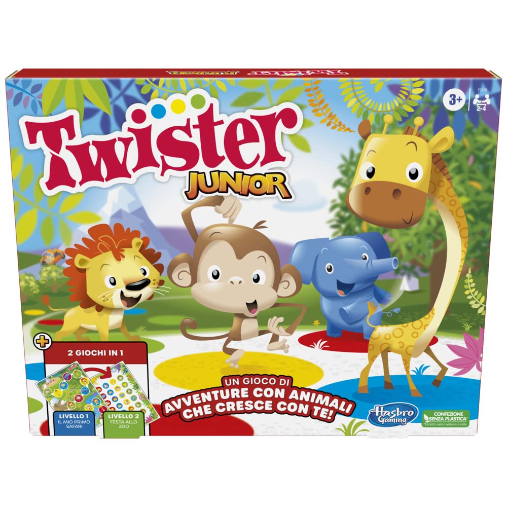 Twister Junior - Hasbro Gaming - Covor de joc dublu față - 2 jocuri în 1 - Joc de petrecere pentru băieți și fete