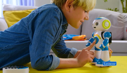 Robot inteligent Lexibook ROB20FR Jr. - citește gânduri, dansează, cântă, quizuri cu animale, karaoke programabil, STEM, albastru/verde (versiune franceză)
