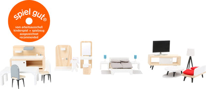 Small Foot 11414 Set mobilier păpuși din lemn, 3+ ani
