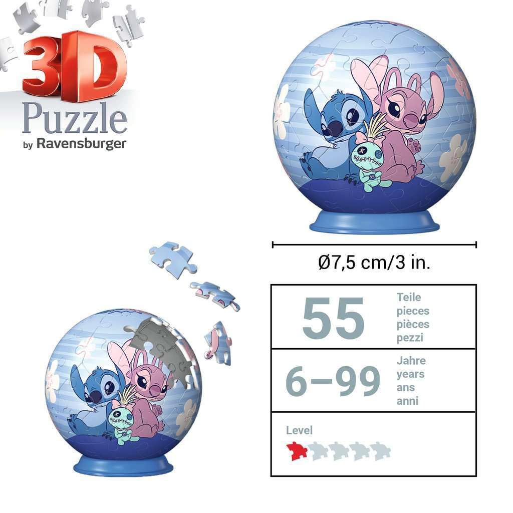 Ravensburger 3D Puzzle 11597 Set de puzzle 3D Puzzle-Ball Disney Angel pentru fani Stitch de la 6 ani