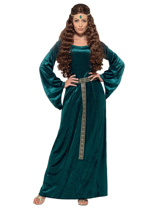 Costum de Domniță Medievală Smiffys, Verde, cu Rochie și Accesorii pentru Cap