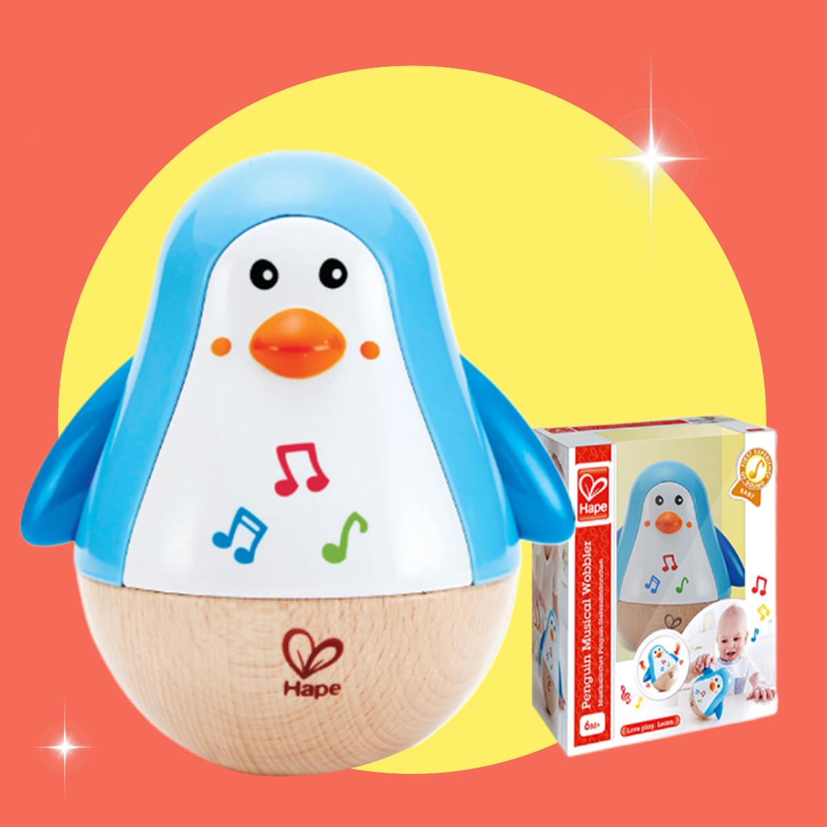 Hape Pinguin din lemn cu sunet, 6+ luni
