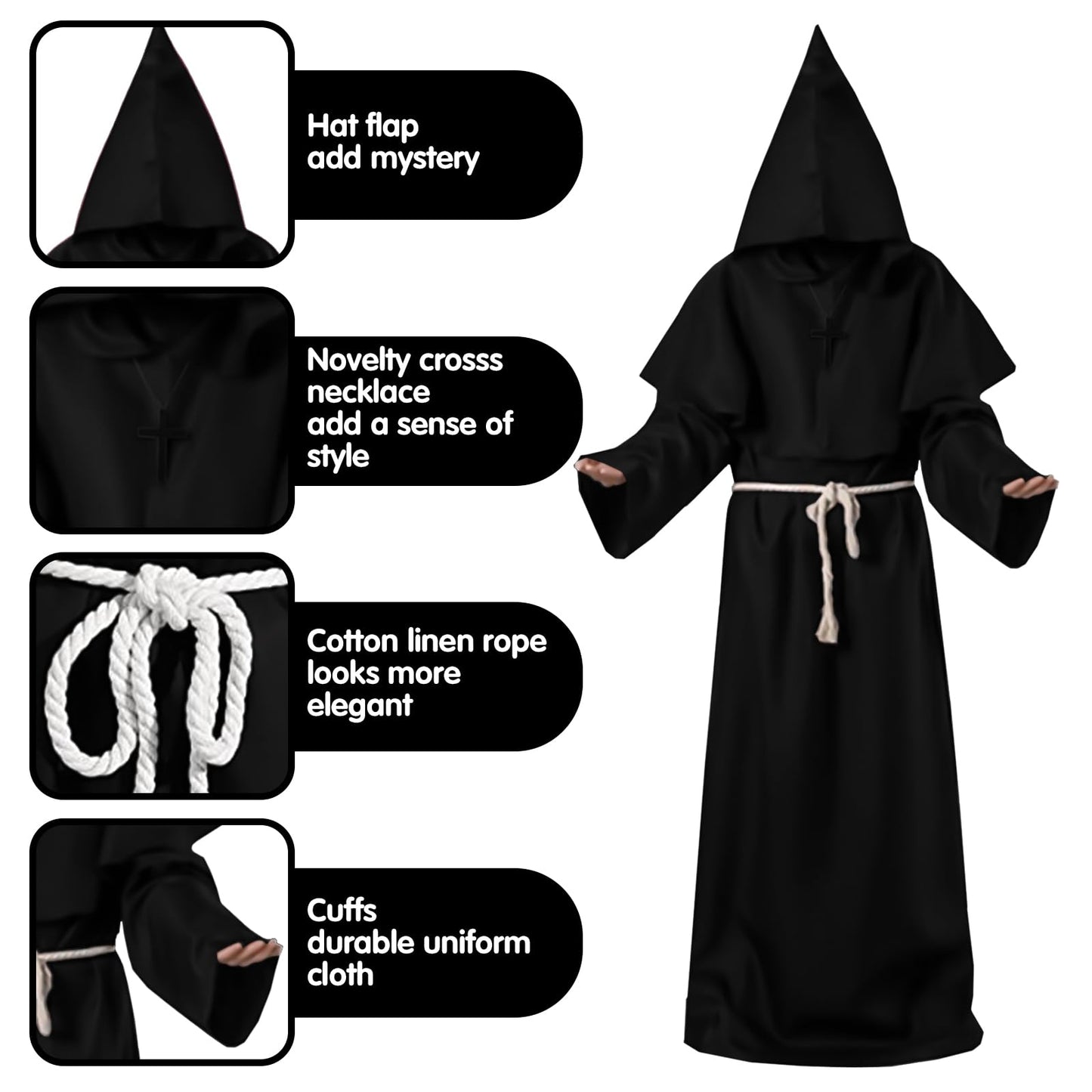 Kitimi Costum Călugăr medieval, set 4 piese, S