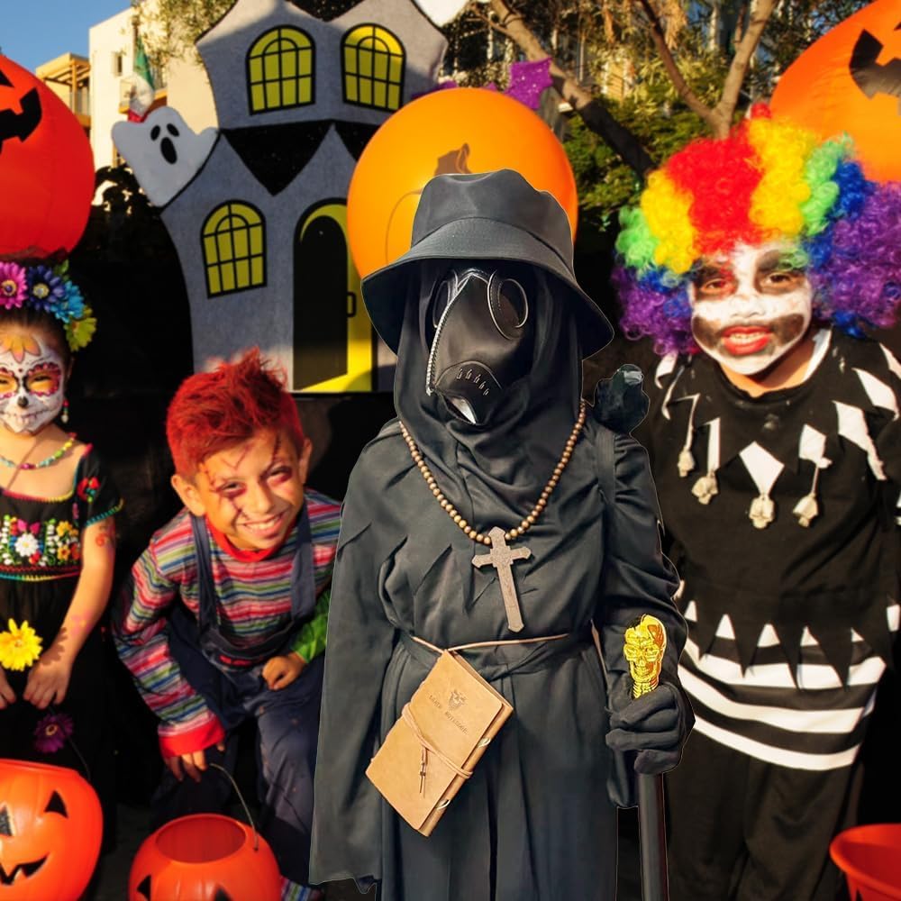 Lubolee Pestdoktor Set de costum pentru copii Halloween Carnaval 4-12 ani (negru)