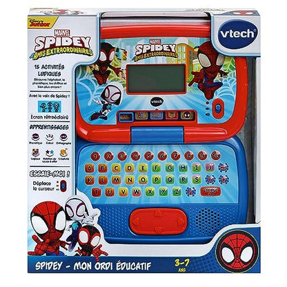 VTech Disney Junior Spidey, computer de învățare pentru copii cu iluminare de fundal, 15 activități și jocuri educaționale, cadou pentru copii de 3-7 ani – conținut în limba franceză