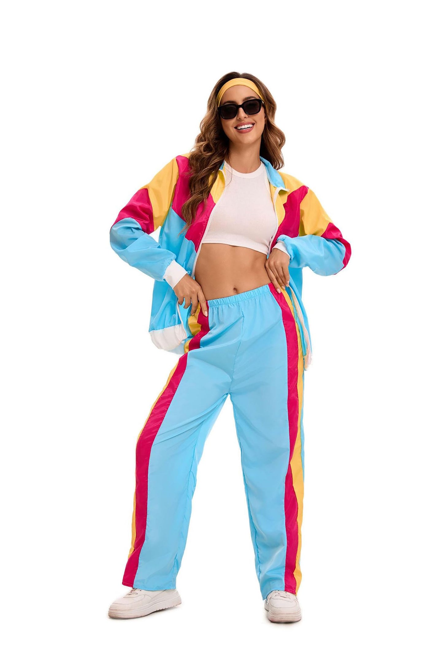 Velcoxplay Costum disco ani 80 femei, jachetă și pantaloni