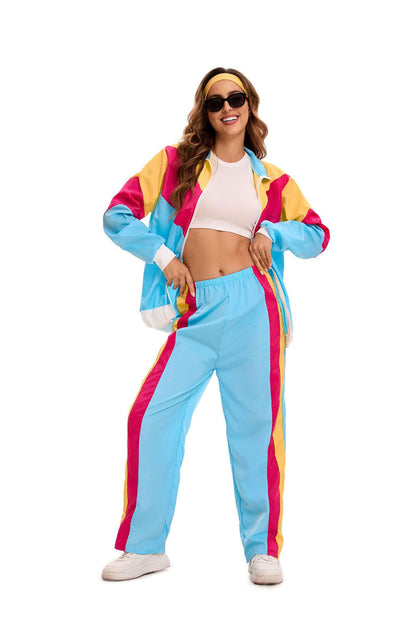 Velcoxplay Costum disco ani 80 femei, jachetă și pantaloni
