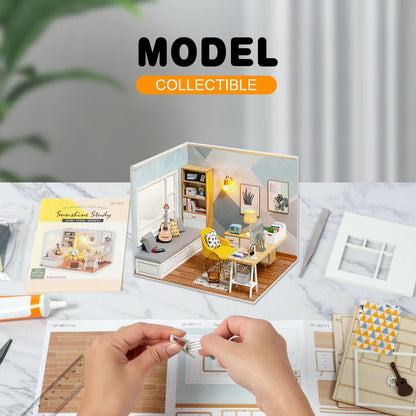 OSDUE Kit Miniatură Casă de Păpuși DIY, Model din Lemn cu LED și Protecție împotriva Prafului, Cadou de Craft pentru Adulți și Copii