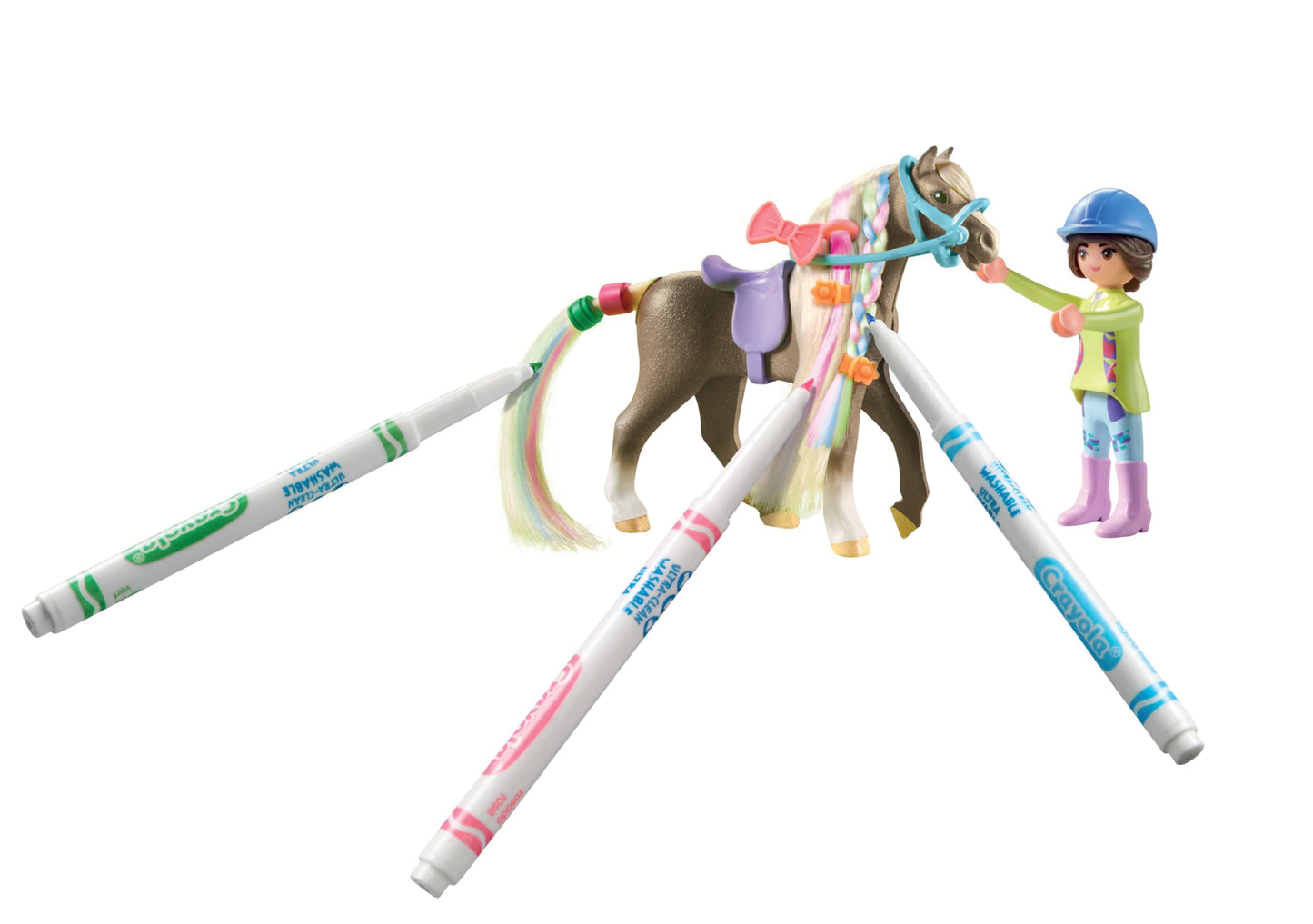 PLAYMOBIL Horses of Waterfall Set creativ cu cal și markere Crayola pentru copii de la 5 ani