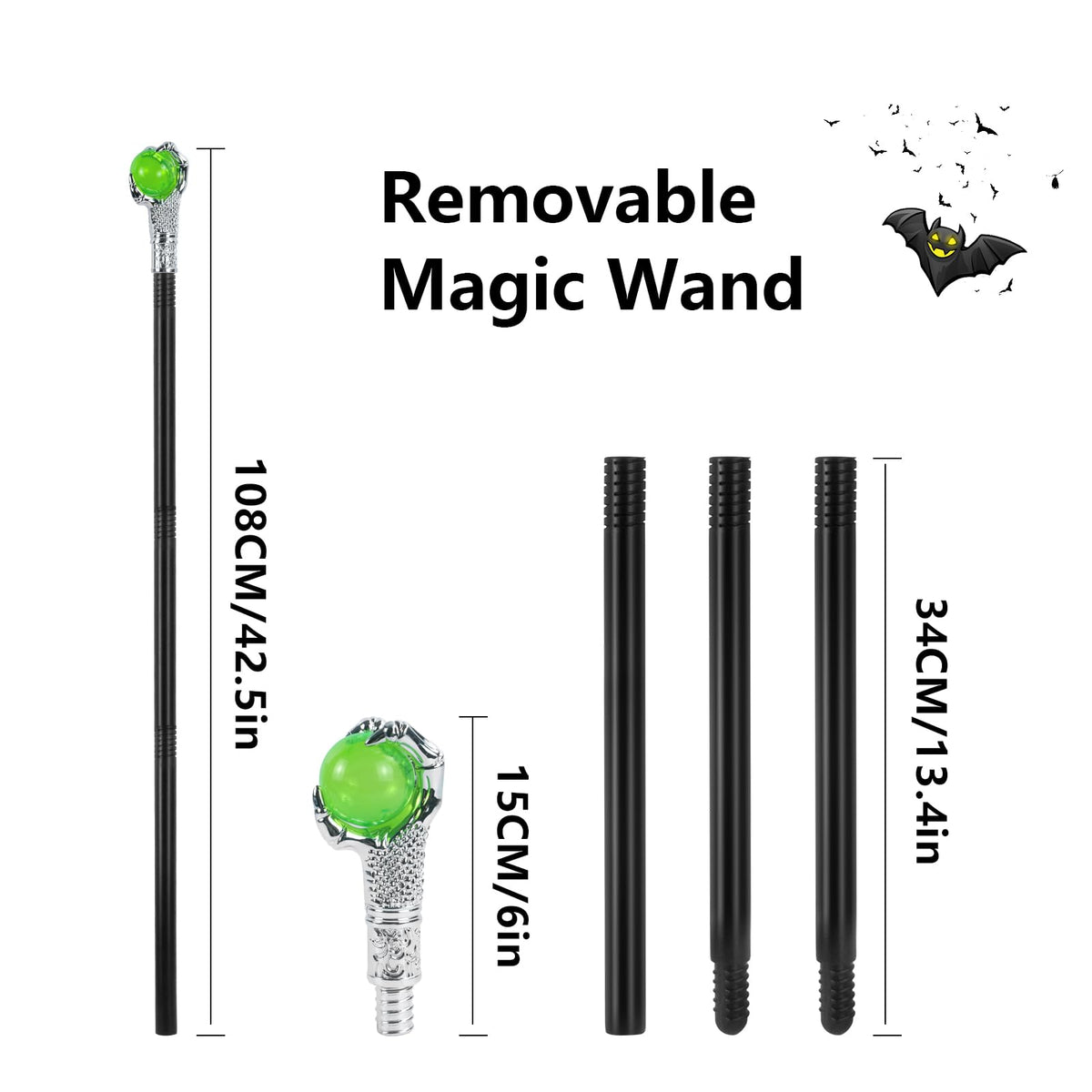KYOEOE Băț Magic Halloween Maleficent, 4 piese, 108 cm