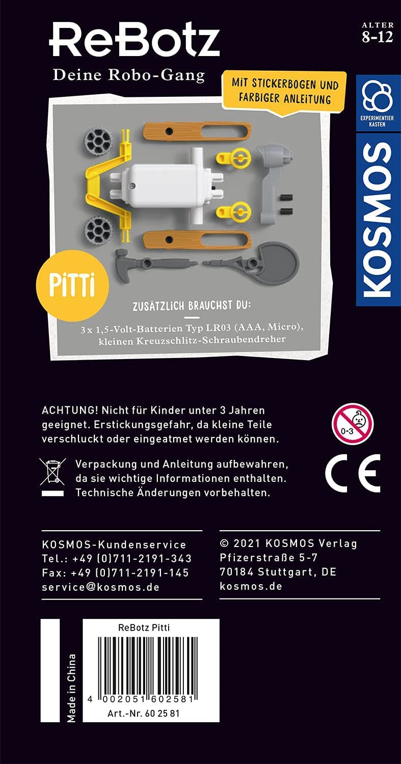 Kosmos 602581 ReBotz - Pitti, Robotul care merge, Mini-Robot de construit, jucat și colecționat pentru o echipă de roboți, jucărie robotică, set de experimente pentru copii 8-12 ani.