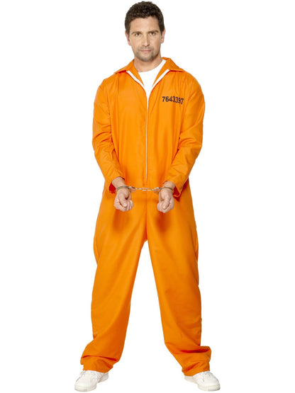 Smiffys Escaped Prisoner Costum de adult, salopetă portocalie, M, pentru Halloween și Carnaval
