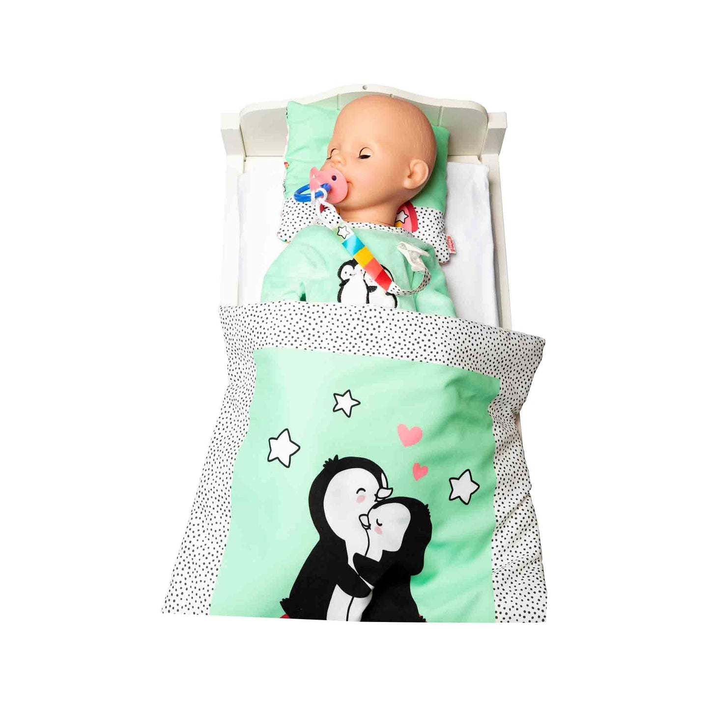 Heless 9181 - Salopetă pentru păpuși în design Pinguin Pünktchen, din softvelur cu broderie de calitate, mărimea 20-25 cm