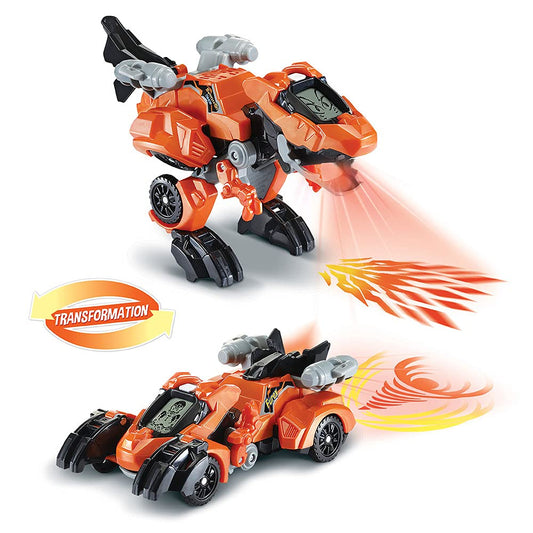 VTech Switch & Go Dinos Furex, T-Rex 2-in-1 cu sunete, jucărie transformabilă în mașină de curse, proiecții luminoase, cadou pentru copii de la 4 ani