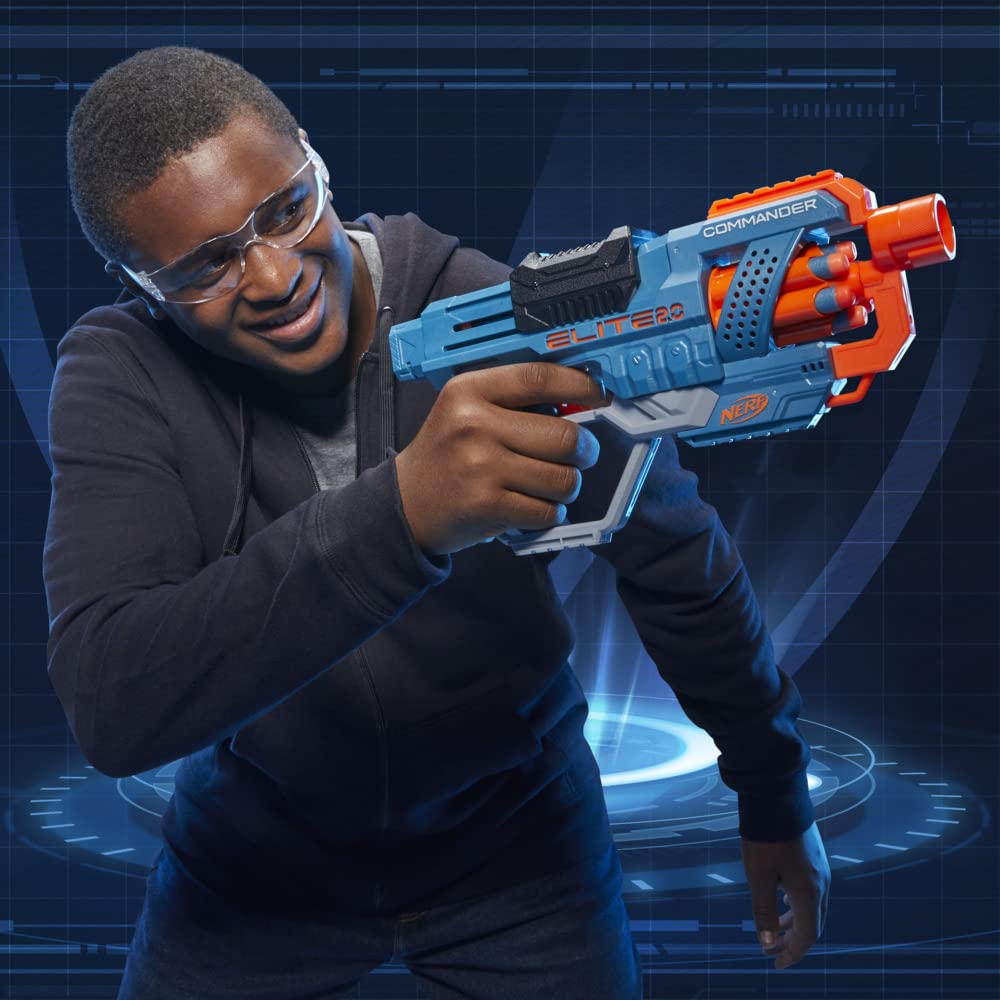 Nerf Elite 2.0 Commander RD-6 Dart-Blaster cu 12 săgeți, tambur rotativ de 6 săgeți, jucărie pentru exterior, pentru copii de la 8 ani, băieți și fete