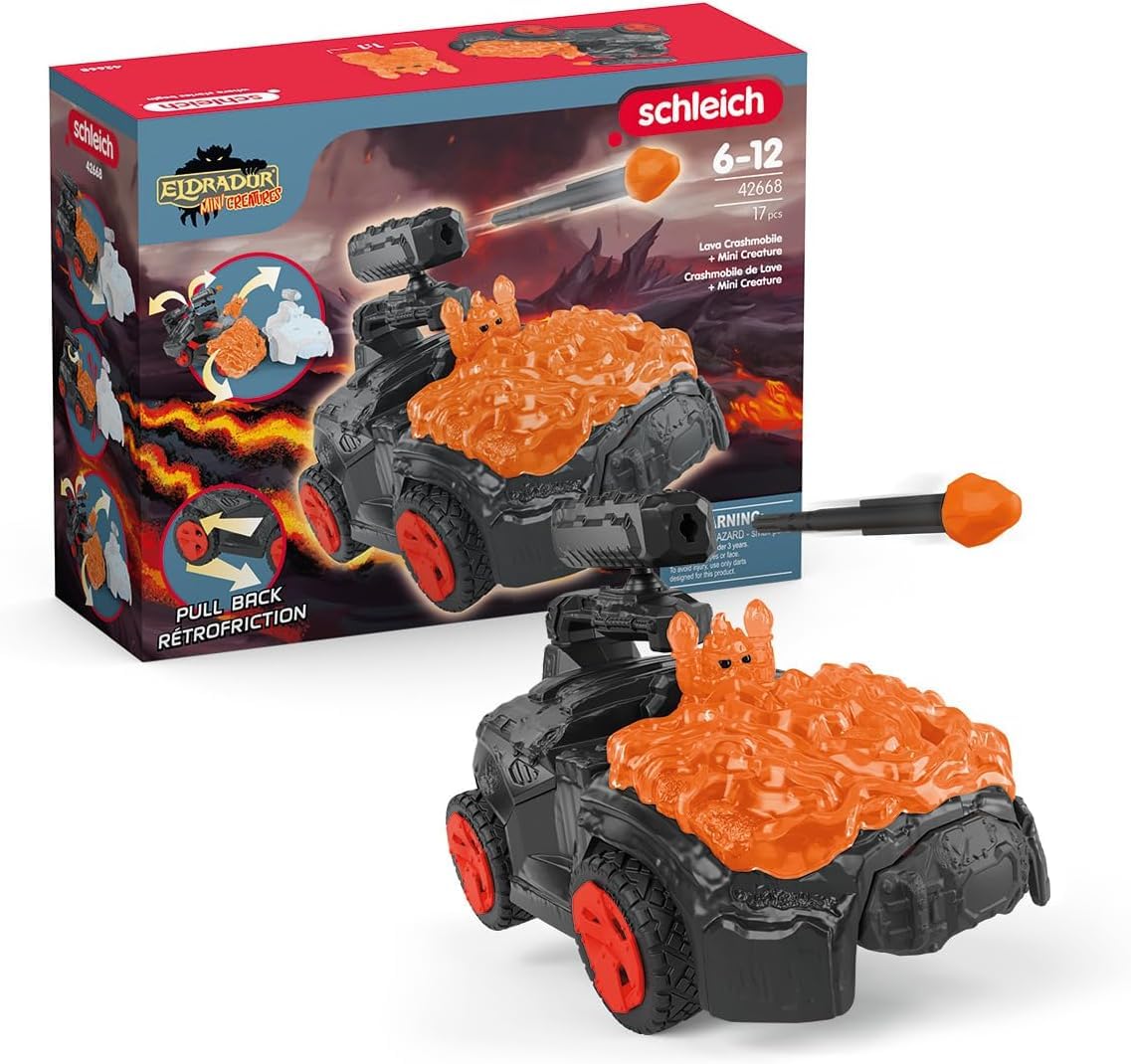 Schleich 42668 Lava-Crashmobil cu Mini Creatură, de la 7 ani, ELDRADOR CREATURES - Set de joc, 17 piese