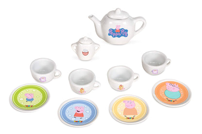 Set de veselă din porțelan Peppa Pig Smoby – 10 piese, cu cană, farfurie, cutie de zahăr, ceainic, pentru copii de la 3 ani
