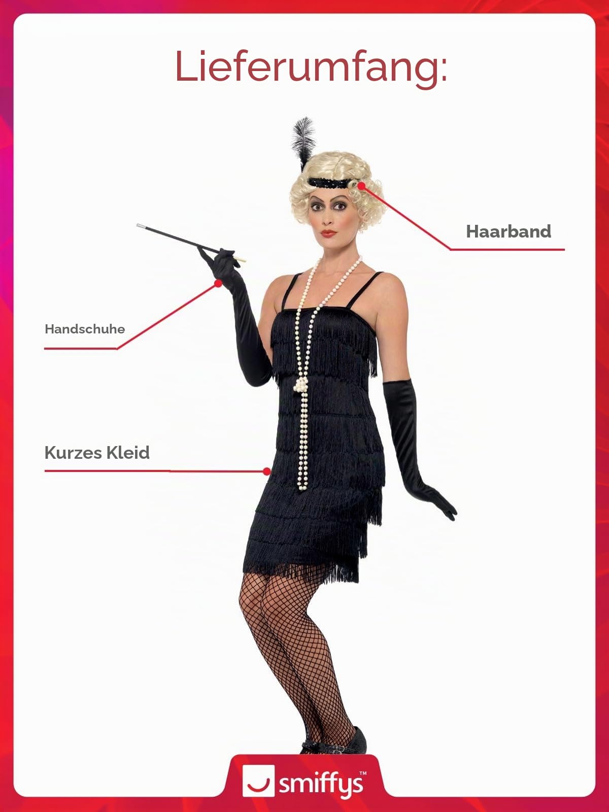 Smiffys Flapper Set de costum negru pentru Halloween și Carnaval