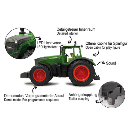 JAMARA 405035 Fendt 1050 Vario Tractor RC cu sunet motor, avertizare mers înapoi, claxon, funcție oprire, tracțiune pe 2 roți, anvelope din cauciuc, LED-uri frontale luminoase, semnalizatoare, funcție demo 3+ ani