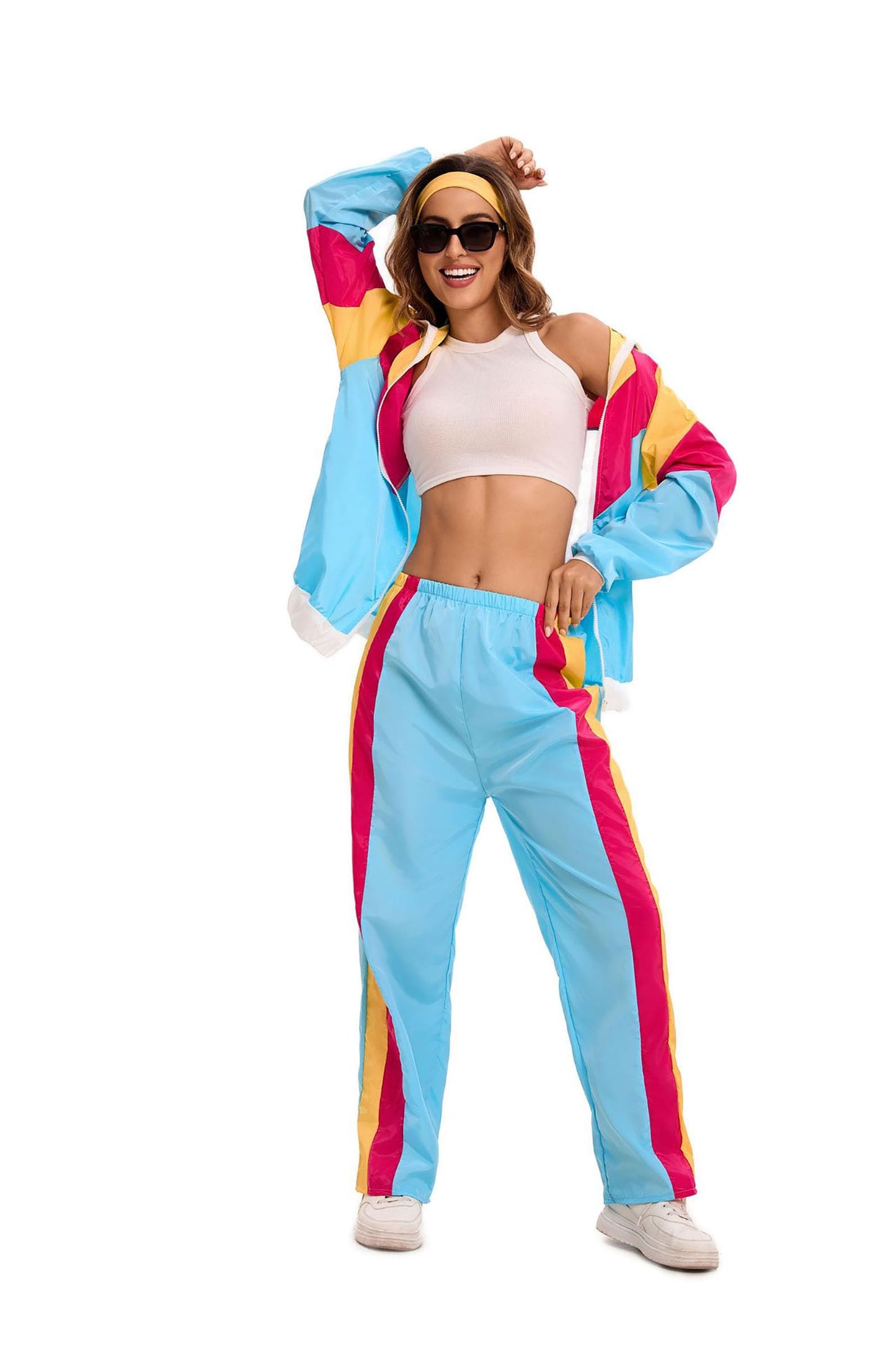 Velcoxplay Costum disco ani 80 femei, jachetă și pantaloni