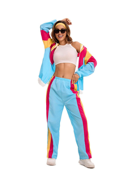 Velcoxplay Costum disco ani 80 femei, jachetă și pantaloni