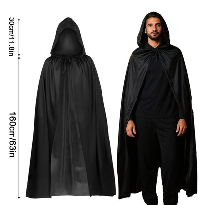 XWGKLN Pelerină neagră cu Glugă 160 cm, Halloween