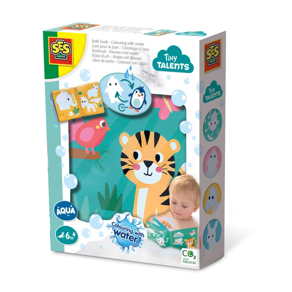 SES Creative Tiny Talents Carte de baie magică pentru bebeluși Carte de colorat cu apă 8 pagini reutilizabilă fără PVC cadou de la 6 luni