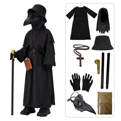 Lubolee Pestdoktor Set de costum pentru copii Halloween Carnaval 4-12 ani (negru)
