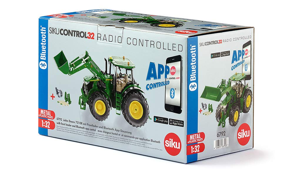 siku 6792 Tractor John Deere 7310R cu încărcător frontal, verde, metal/plastic, 1:32, aplicație Bluetooth
