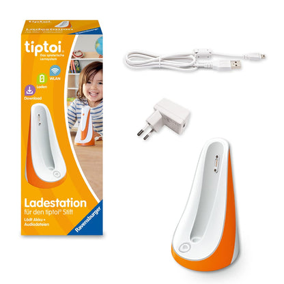 Ravensburger tiptoi Ladestation 00111 - Încărcător pentru acumulator și fișiere audio, stație de încărcare pentru stiloul tiptoi, accesorii tiptoi