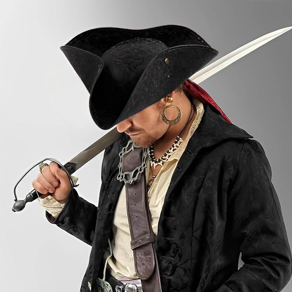 MOPQMKT Palarie pirat tricorn, piele ecologica