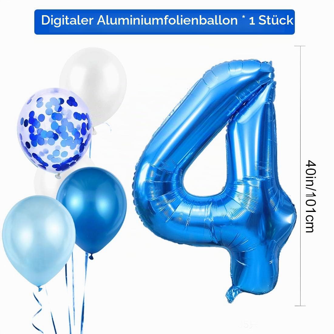 LuxeLark Set baloane pentru petrecere 24 piese cu baloane albastre pentru băieți și banner La Mulți Ani 4 ani