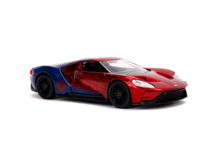 Jada Toys Marvel Spider-Man 2017 Ford GT Mașinuță din metal cu uși care se deschid și roți de cauciuc 1:32 roșu/albastru