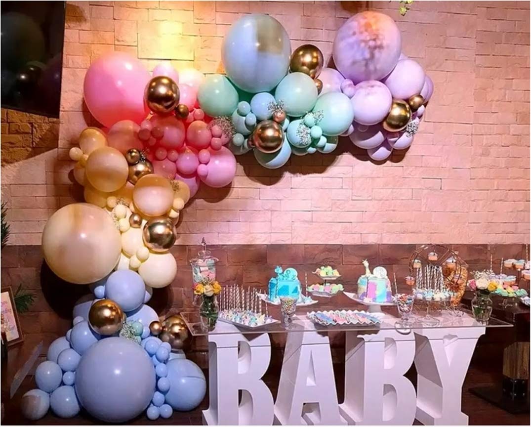 Banyeyun BNYPP Set de baloane pastelate 171 piese, arc de baloane curcubeu, culori macaron, latex, 5, 10, 12, 18 inch, petrecere copii, nuntă, unicorn, sirenă