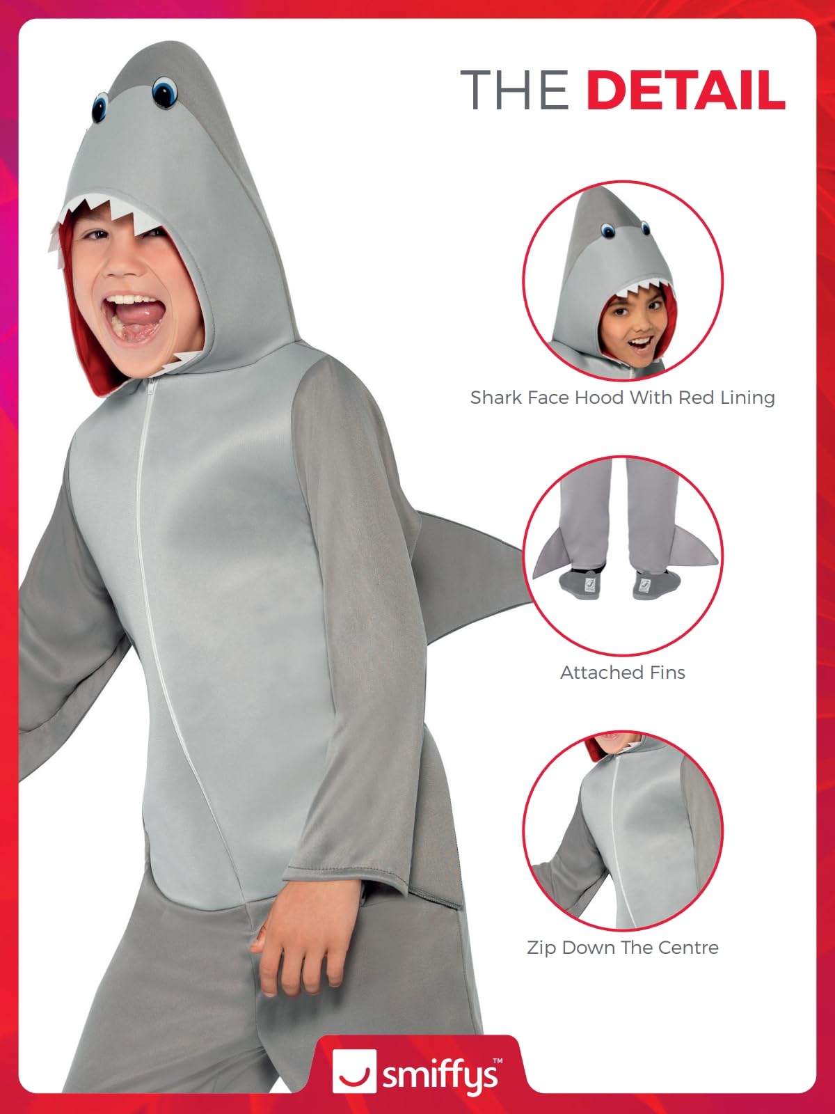 Smiffys Costum Rechin cu glugă, gri, 7-9 ani
