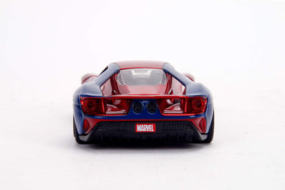 Jada Toys Marvel Spider-Man 2017 Ford GT Mașinuță din metal cu uși care se deschid și roți de cauciuc 1:32 roșu/albastru