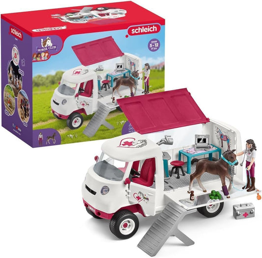 Schleich 42439 HORSE CLUB - Set de joacă cu medic veterinar mobil și mânz Hannoveraner, 37 piese, figurine Schleich și medic veterinar articulat, jucărie pentru copii de la 5 ani.