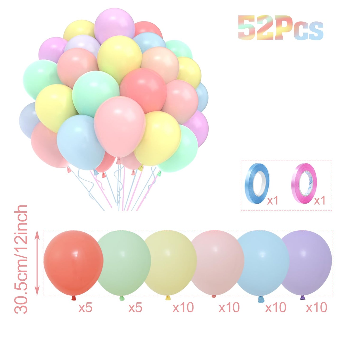 QIFU Set 52 Baloane Pastel Macaron pentru Petrecere
