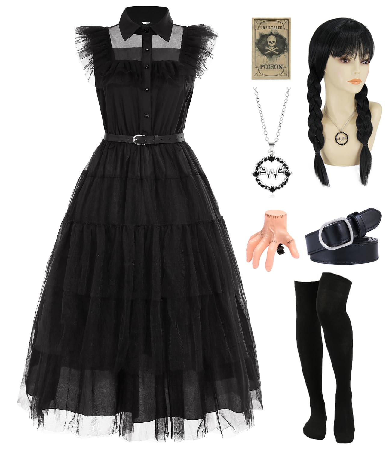UWXOZO Costum Miercuri Gotic, Rochie cu Accesorii