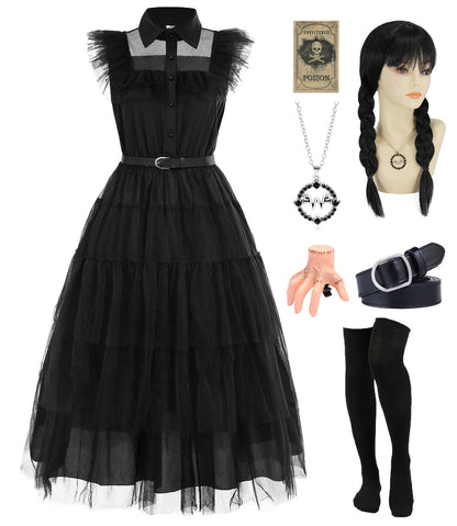 UWXOZO Costum Miercuri Gotic, Rochie cu Accesorii