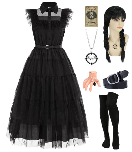 UWXOZO Costum Miercuri Gotic, Rochie cu Accesorii