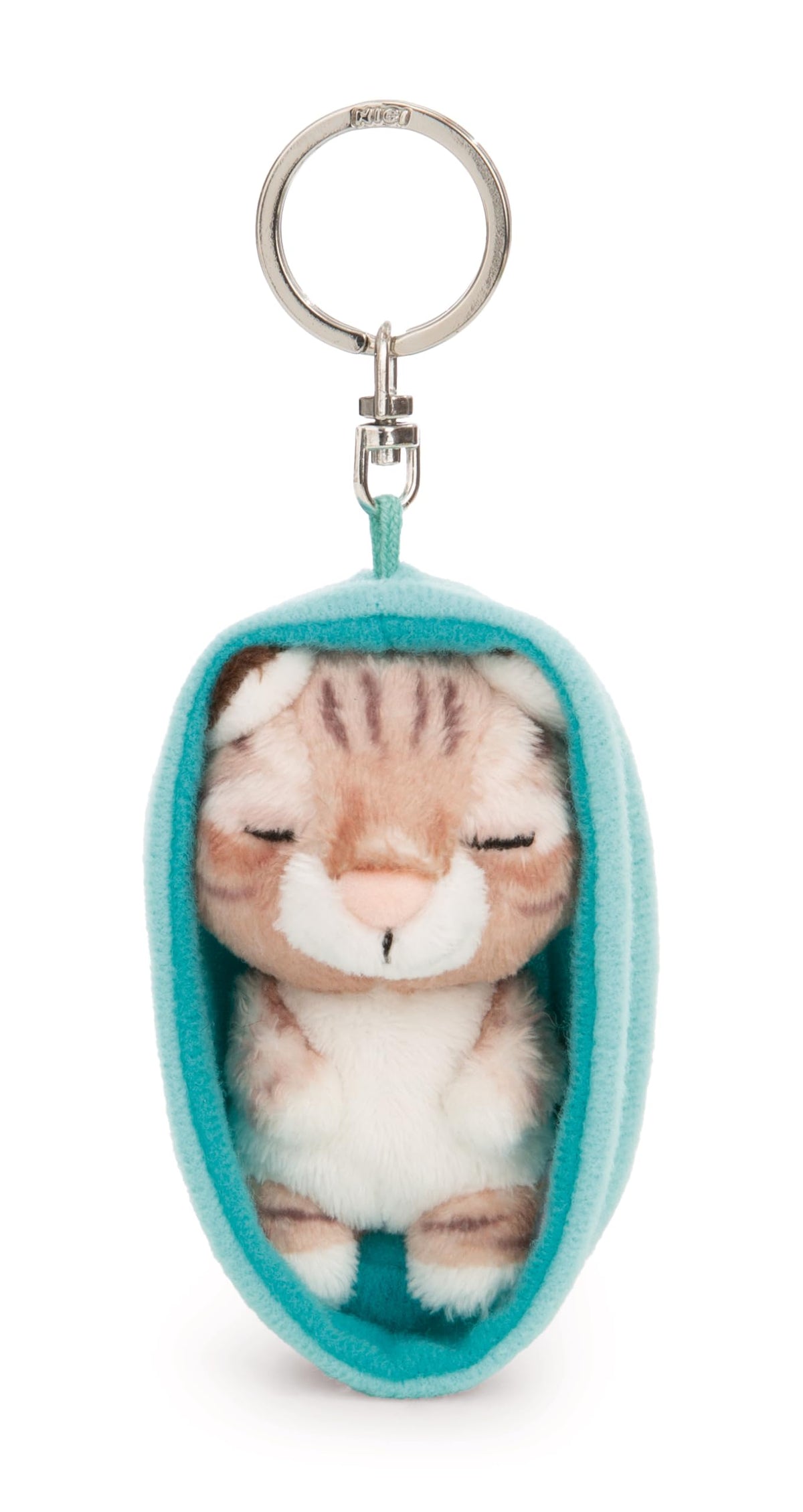 NICI Sleeping Pets Figurină Pisică Somnoroasă 8cm în Coșuleț - maro - Companion loial pentru rucsac sau geantă, suport chei pentru copii și adulți